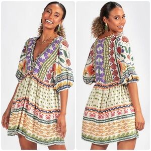 New! FARM Rio Ihal Do Sal Beach & Floral Mini Dress 🐚🦀 Medium